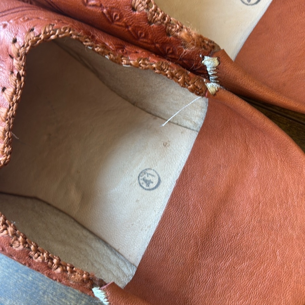 Handcrafted Leather slides clogs Shoes - Orange 41 - Picture 4 of 6
